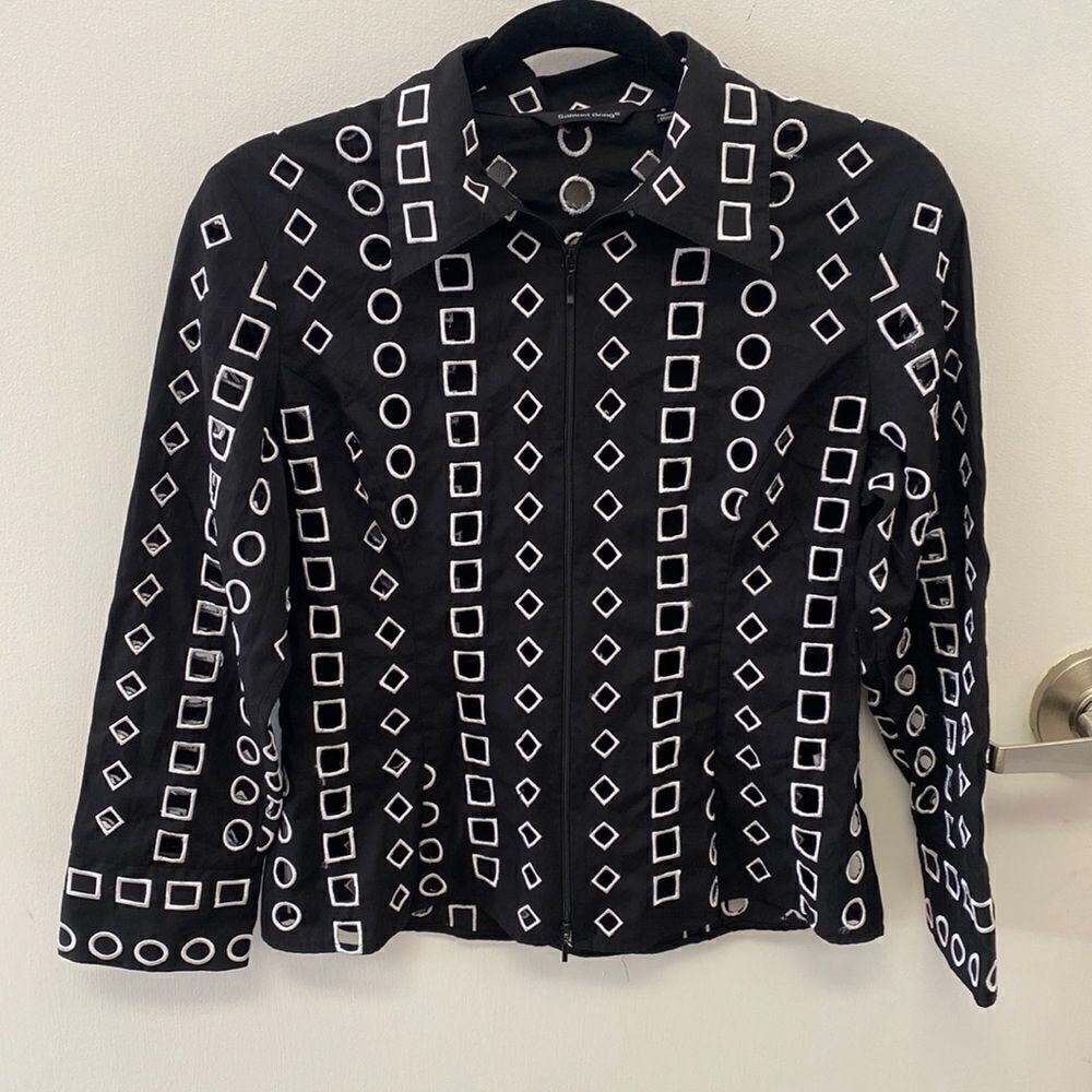 ⭐️Samuel Dong Full Zip Jacket Black White Embroidered Eyelet Cut Out